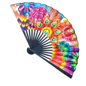Colorful Hand Fan with Black Handle